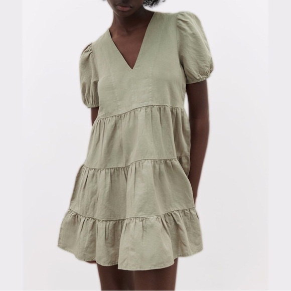 ❣️SOLD❣️ Zara Tiered Green Mini Dress Size M - Picture 6 of 12